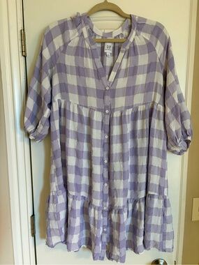 Gap Maternity size small lavender and white gingham button-down tiered dress